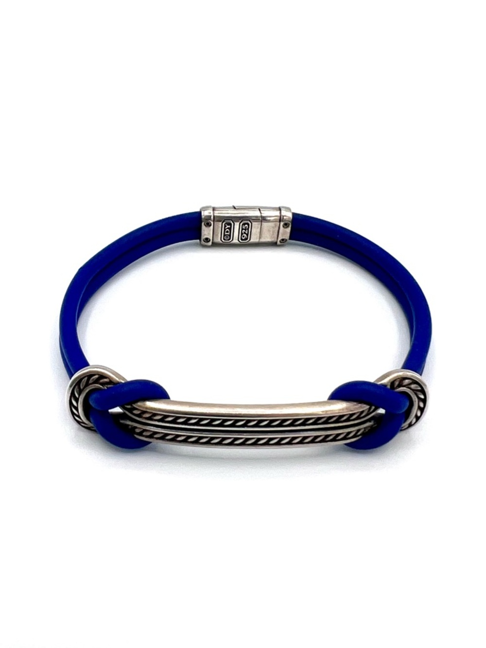 David Yurman Maritime Cable Bracelet Blue Rubber Sterling Silver 925 7” Mens